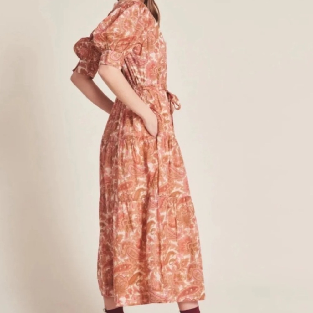 Trovata Red and Pink Smocked Short Sleeve Dress